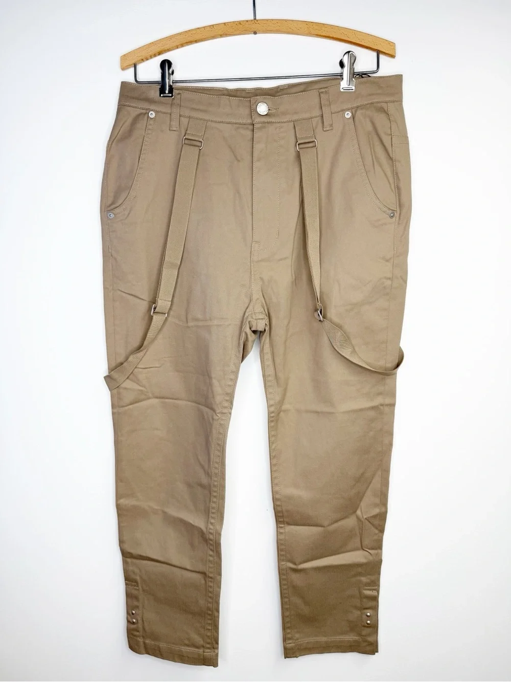 Helmut Lang Cropped Suspender Trouser Driftwood Tan Size 30 NWT - Picture 2 of 7